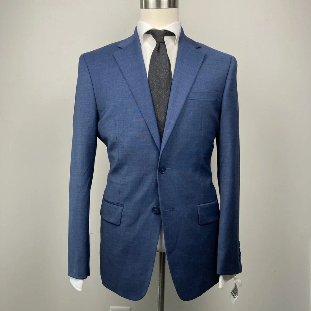 Calvin Klein Mens Slim fit 2-pc Suit Jacket Blazer 42R Pants 34W 32L Navy Blue